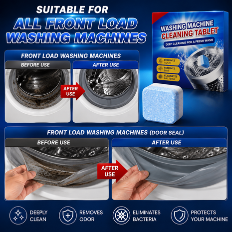 Washing Machine Cleaner Tablets | 24 per pack + 12 Free  | Descaler & Deodorizer for Front & Top Loaders,  Cleans Drum & Door Seal – 1.5 Years Supply