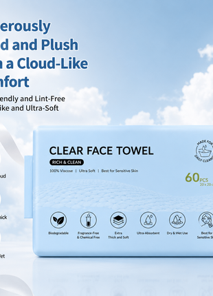 Face Towels Disposable XL,Acne Fighting Biodegradable Face Towel, Ultra Soft for Sensitive Skin, Eco-Friendly Facial Towels for Cleansing & Drying