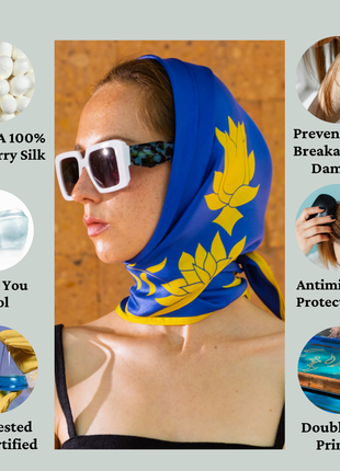 100% Mulberry Silk Scarf for Women |  Blue Silk Scarf | 90 x 90 cm